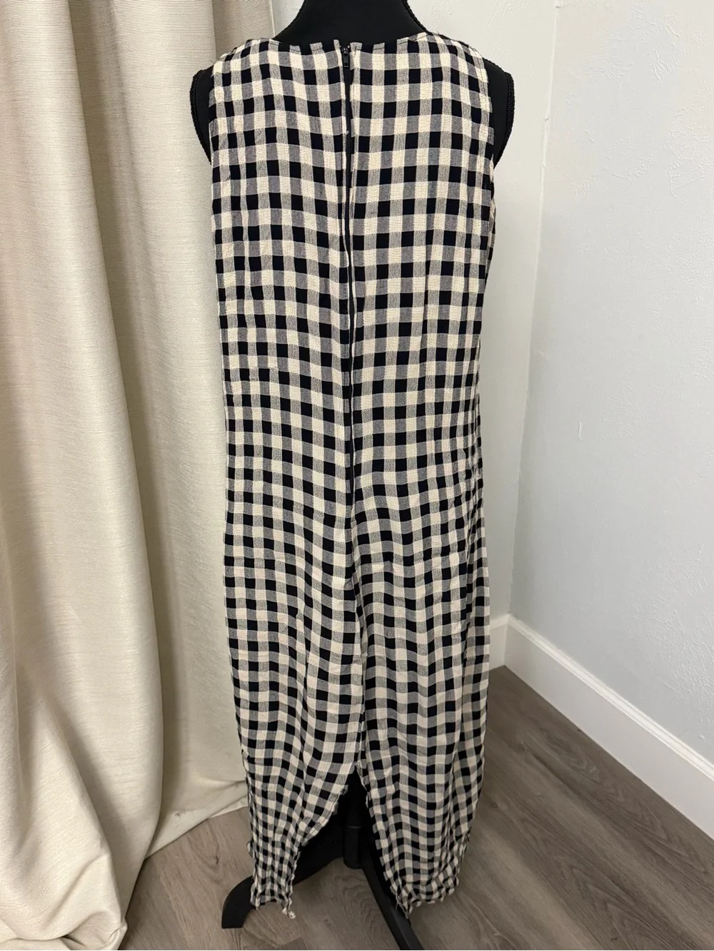 Vintage Black and Ivory Gingham Sleeveless Maxi Summer Dress